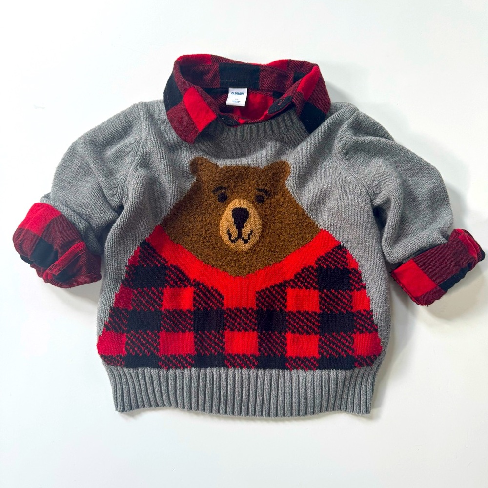 Old Navy Buffalo Plaid Boys 2T Shirt & Sweater Holiday Set